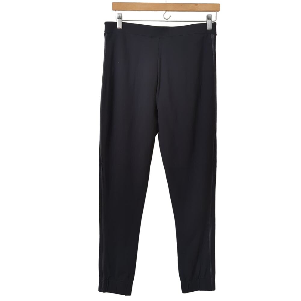 Spanx Womens Pull On Black Jogger Pants Racer Stripe Side Faux Leather Sz Large